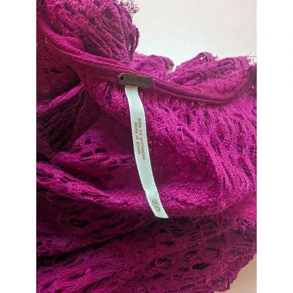 Free People So Sweetly Bloom Mini Dress Crochet Cotton Lace Fuschia $168 Y2K‎ XS - Picture 6 of 6